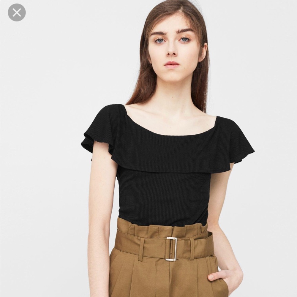 MANGO Black Ruffle Top Off Shoulder